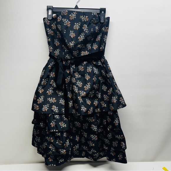 REBECCA TAYLOR Floral Black Strapless Dress SIZE 4 nwt - Picture 2 of 11
